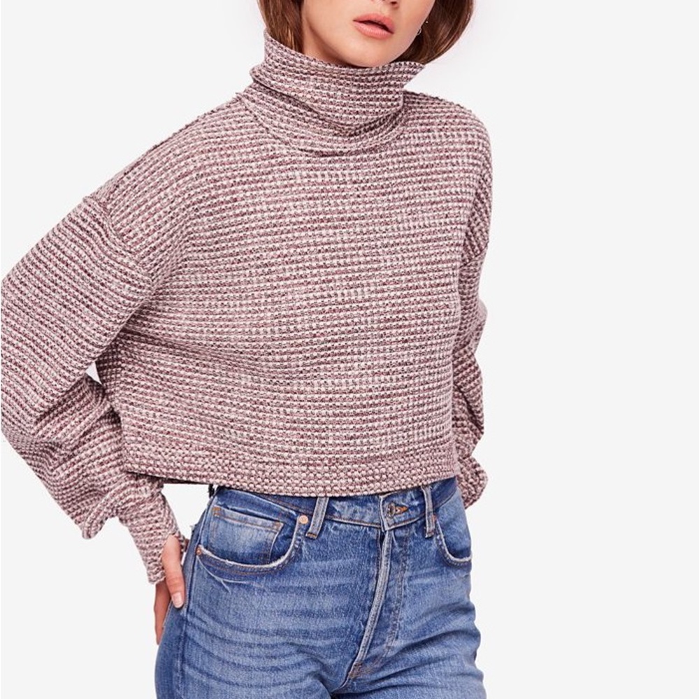 Waffle knit cropped turtleneck
